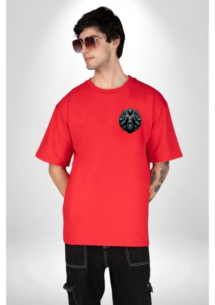 Nil Tanrısı Verimlilik Antik Mısır Kırmızı Oversize Kadın Erkek Ön Minimal Baskılı Tişört modelleri