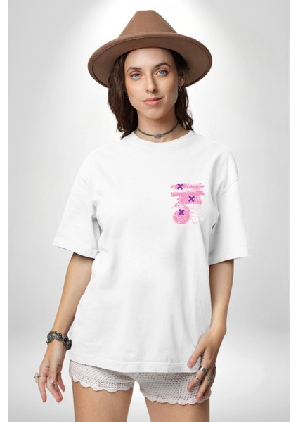 Drama Olmadan Moda Beyaz Oversize Kadın Erkek Ön Minimal Baskılı Tişört