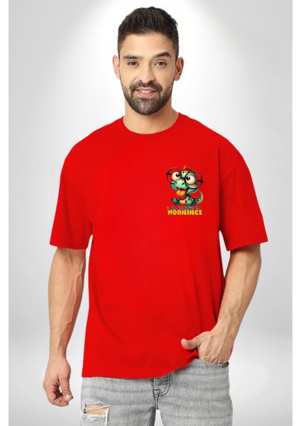 Sabahlara Alerjim Var Yazlı Komik Kırmızı Oversize Kadın Erkek Ön Minimal Baskılı Tişört fırsatları