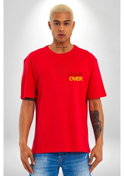 Game Over Baskılı Oyun Tutkunları Için Grafik Kırmızı Oversize Kadın Erkek Ön Minimal Baskılı Tişört fiyatları