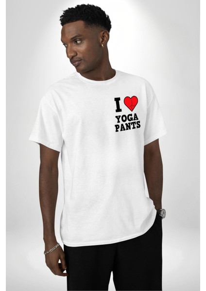 Spor ve Yoga Pantolonu Severlere Özel Beyaz Oversize Kadın Erkek Ön Minimal Baskılı Tişört