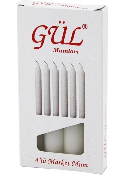 4pcs - Ince Çap=1.6cm - UZUNLUK=12CM Beyaz Klasik Market Mum