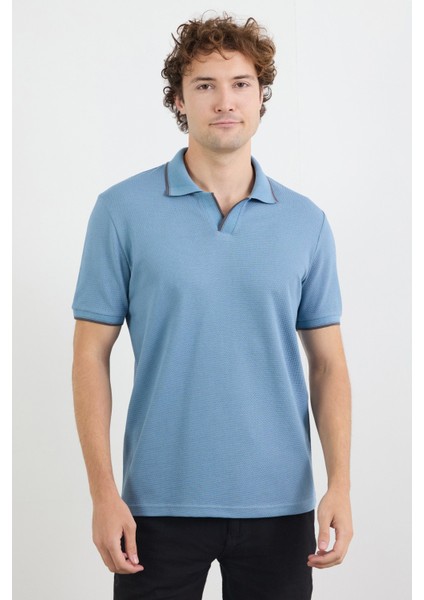 Çizgili Waffle Kumaş Polo Yaka Tişört