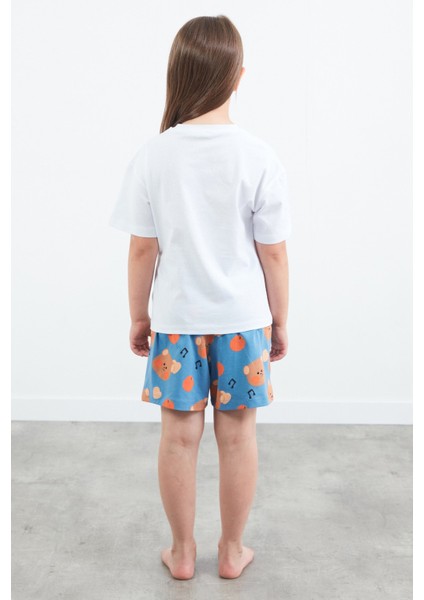 %100 Pamuk Ayıcık Baskılı Unisex Şortlu Pijama Takımı indirimleri