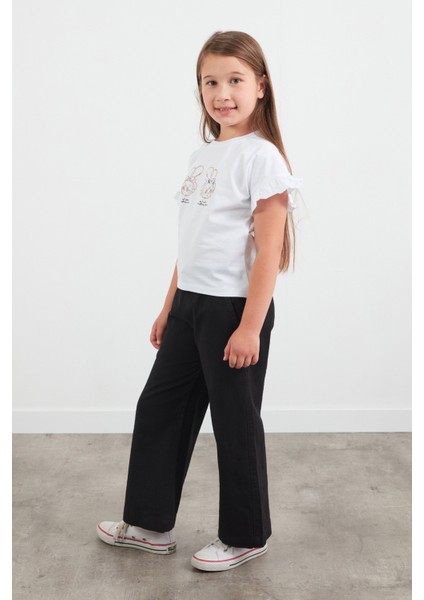 Tavşan Baskılı Kolu Fırfırlı Kız Çocuk Tişört fiyatları