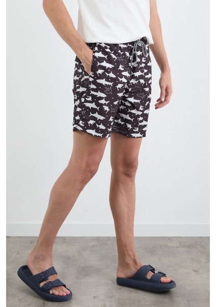 Köpek Balığı Baskılı Cepli Deniz Şortu