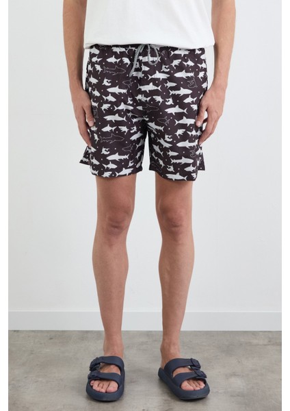 Köpek Balığı Baskılı Cepli Deniz Şortu