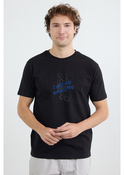 Yazı Nakışlı Baskılı Tişört