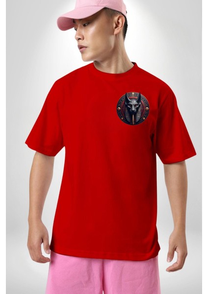 Set Fırtına ve Çöl Tanrısı Mısır Kırmızı Oversize Kadın Erkek Ön Minimal Baskılı Tişört fırsatları