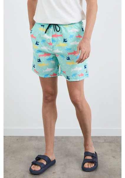 Köpek Balığı Baskılı Cepli Deniz Şortu