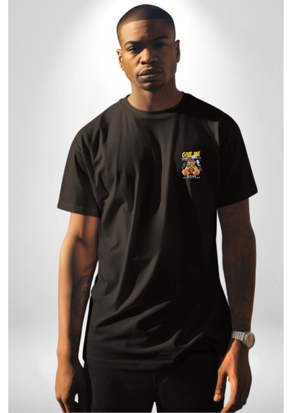 Astronot Ayı Grafik Tasarımı Siyah Oversize Kadın Erkek Ön Minimal Baskılı Tişört fiyatları