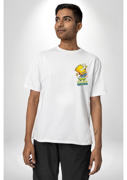 Spongebart Eğlenceli Karakter Beyaz Oversize Kadın Erkek Ön Minimal Baskılı Tişört modelleri