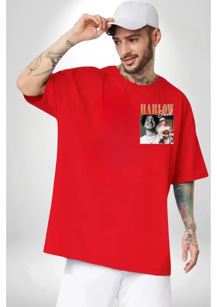 Jack Harlow Hip-Hop Rap Yıldızı Moda Kırmızı Oversize Kadın Erkek Ön Minimal Baskılı Tişört modelleri