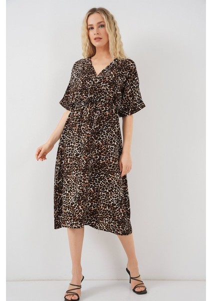 Desenli Kısa Kol Elbise 2569 - C. Kahverengi fiyatları