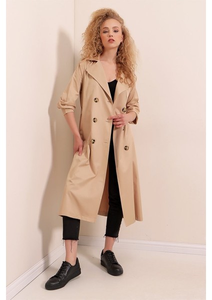 5853 Kruvaze Yaka Trençkot - Vizon fiyatları