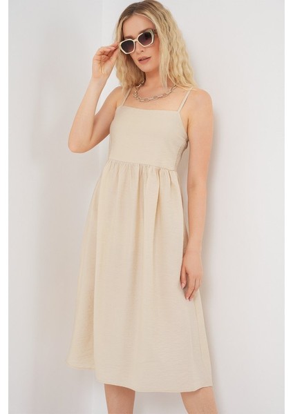 Askılı Ayrobin Elbise 2565 - Krem