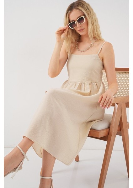 Askılı Ayrobin Elbise 2565 - Krem modelleri
