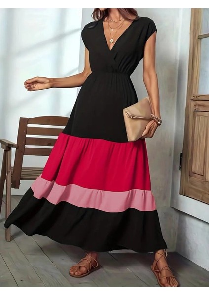 Kadın Kısa Kollu Kruvaze Yakalı Çok Renkli Aerobin Elbise modelleri