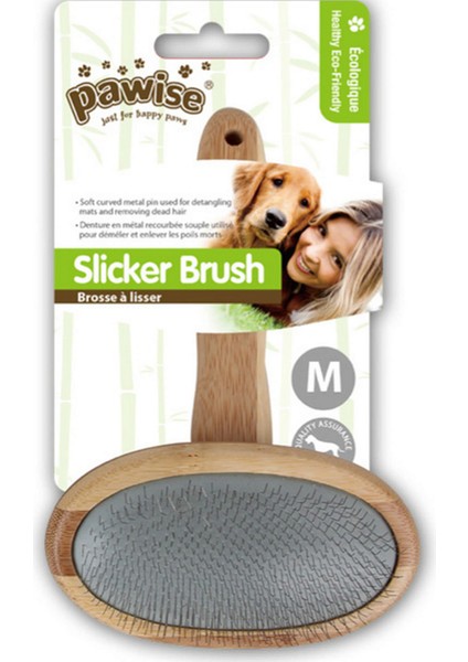 Ahşap Tutma Saplı Oval Kedi ve Köpek Tarama Fırçası Medium Nrmsa