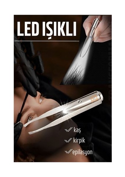 LED Işıklı Cımbız Kirpik Kaş Cımbız Epilasyon Cımbızı - MCT7492-7393
