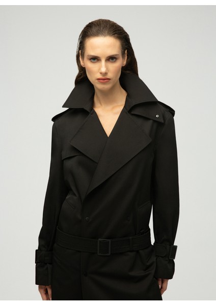 Siyah Kadın Trençkot Victoria Su Geçirmez Trençkot