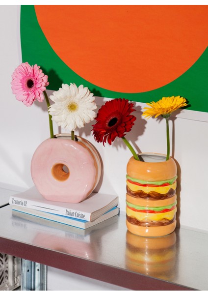Çok Renkli Vazo Doıy Fast Food Donut Vazo Pembe