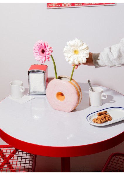 Çok Renkli Vazo Doıy Fast Food Donut Vazo Pembe