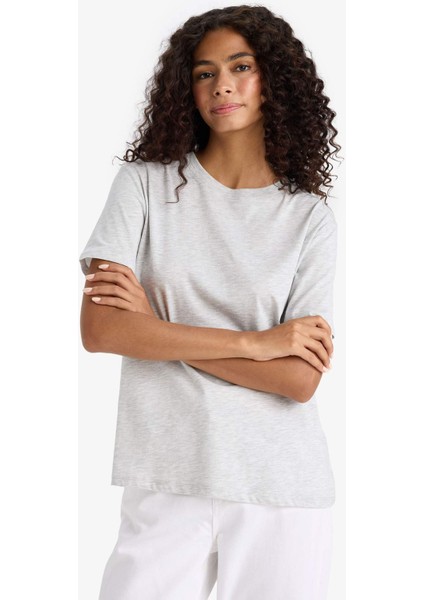 Regular Fit Bisiklet Yaka Basic Düz Penye Kısa Kollu Tişört W9584AZ25AU fırsatları