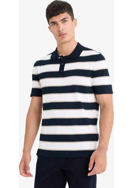 Standart Fit Polo Yaka Çizgili Kısa Kollu Triko Tişört E5439AX25SP modelleri