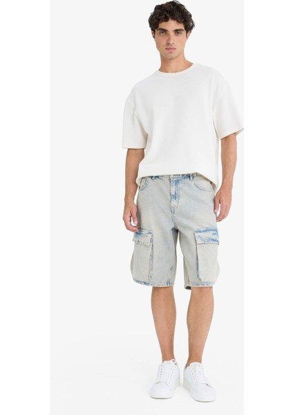 %100 Pamuk Baggy Fit Kargo Cepli Jean Bermuda Şort F5022AX25SM modelleri