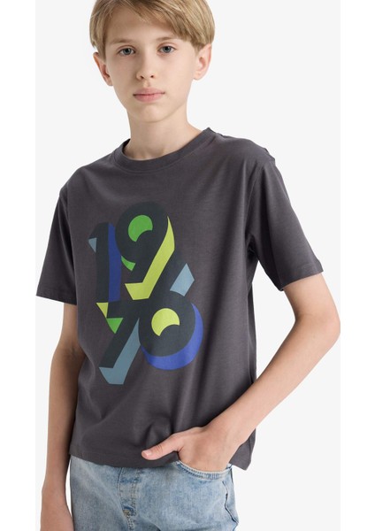 Erkek Çocuk Bisiklet Yaka Baskılı Kısa Kollu Tişört F3764A825AU