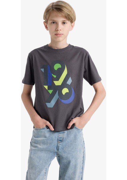 Erkek Çocuk Bisiklet Yaka Baskılı Kısa Kollu Tişört F3764A825AU fırsatları