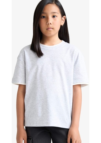 Kız Çocuk Relax Fit Ribana Kısa Kollu Tişört F8488A825HS