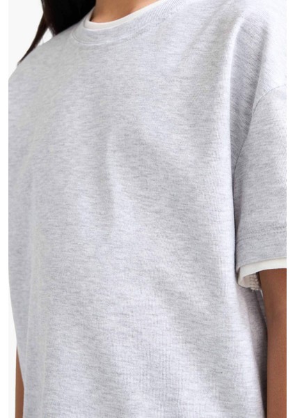 Kız Çocuk Relax Fit Ribana Kısa Kollu Tişört F8488A825HS