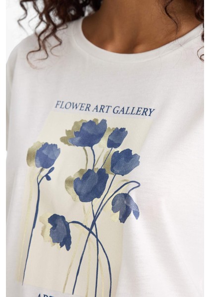 Bisiklet Yaka Çiçek Baskılı Kısa Kollu Tişört E5138AX25AU indirimleri