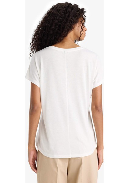 Bisiklet Yaka Çiçek Baskılı Kısa Kollu Tişört E5138AX25AU