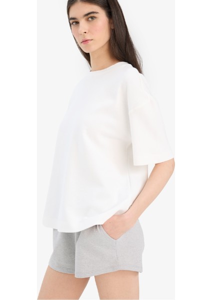 Oversize Geniş Kalıp Bisiklet Yaka Basic Düz Kısa Kollu Tişört C7630AX25AU