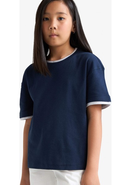 Kız Çocuk Relax Fit Ribana Kısa Kollu Tişört F8488A825HS