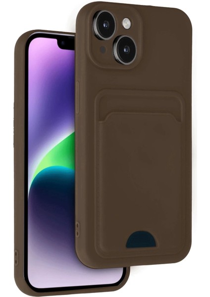 iPhone 14 Kılıf Kelvin Kartvizitli Silikon - Kahverengi