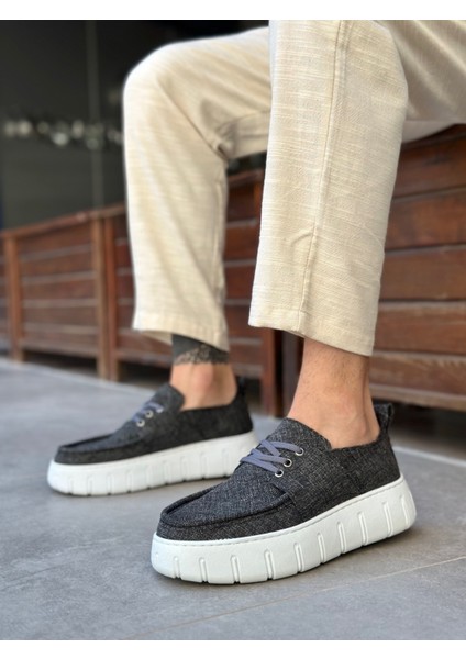 BA0676 Boa Gri Keten Yüksek Taban Erkek Yazlık Ayakkabı