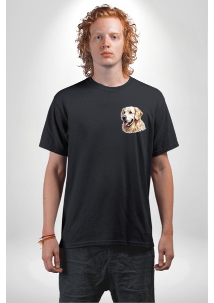 Sevimli Golden Retriever Köpek Dostu Siyah Oversize Kadın Erkek Ön Minimal Baskılı Tişört indirimleri
