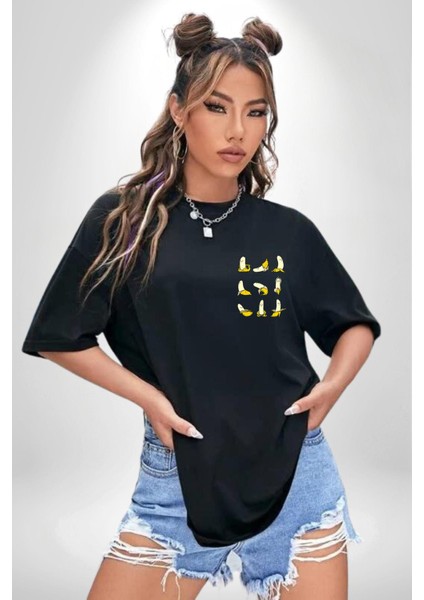 Zen Muzlar Muz Yoga Seris Yoga Peel Siyah Oversize Kadın Erkek Ön Minimal Baskılı Tişört modelleri