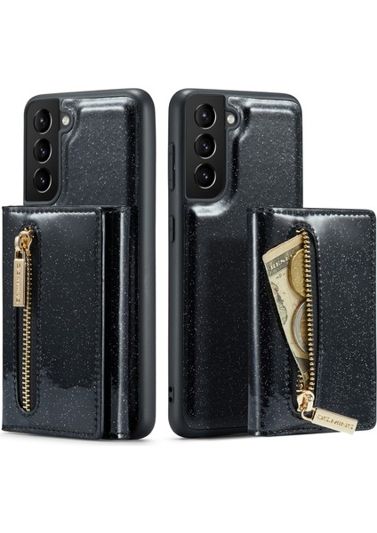 Samsung Galaxy S21 4g / 5g 2'si 1 Arada Simli Pu Deri Kaplamalı Pc + Tpu Düşmeye Karşı Manyetik Çıkarılabilir Fermuarlı Cüzdan Telefon Kılıfı Kickstand ile (Yurt Dışından)