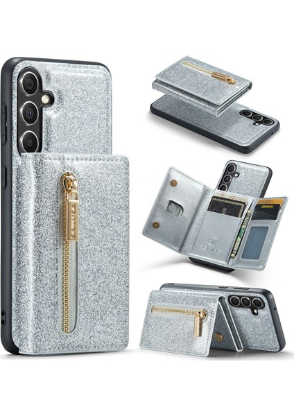 Samsung Galaxy S23 Fe Kickstand Telefon Kılıfı Parıltılı Deri Kaplamalı Pc+Tpu Kılıf Çıkarılabilir Cüzdan ile (Yurt Dışından)