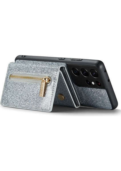 Samsung Galaxy S21 Ultra 5g Parıltılı Manyetik Çıkarılabilir Fermuarlı Cep Kılıfı Kickstand Pu Deri Kaplamalı Pc + Tpu Koruyucu Telefon Kılıfı (Yurt Dışından) modelleri