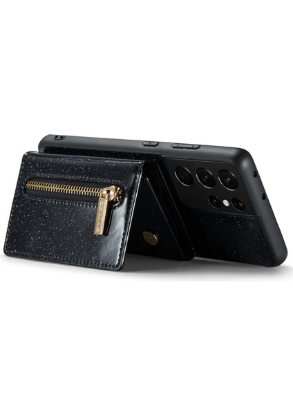 Samsung Galaxy S21 Ultra 5g Parıltılı Manyetik Çıkarılabilir Fermuarlı Cep Kılıfı Kickstand Pu Deri Kaplamalı Pc + Tpu Koruyucu Telefon Kılıfı (Yurt Dışından) modelleri