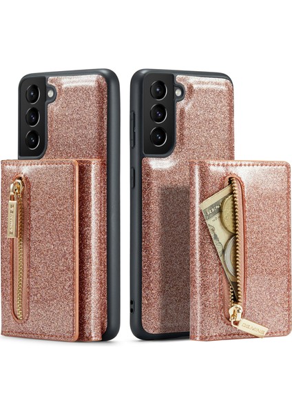 Samsung Galaxy S21 4g / 5g 2'si 1 Arada Simli Pu Deri Kaplamalı Pc + Tpu Düşmeye Karşı Manyetik Çıkarılabilir Fermuarlı Cüzdan Telefon Kılıfı Kickstand ile (Yurt Dışından)