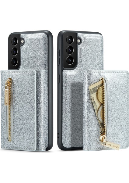 Samsung Galaxy S21 4g / 5g 2'si 1 Arada Simli Pu Deri Kaplamalı Pc + Tpu Düşmeye Karşı Manyetik Çıkarılabilir Fermuarlı Cüzdan Telefon Kılıfı Kickstand ile (Yurt Dışından)
