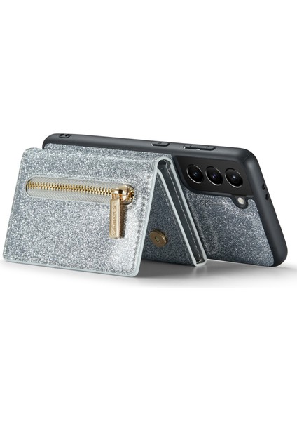 Samsung Galaxy S21 4g / 5g 2'si 1 Arada Simli Pu Deri Kaplamalı Pc + Tpu Düşmeye Karşı Manyetik Çıkarılabilir Fermuarlı Cüzdan Telefon Kılıfı Kickstand ile (Yurt Dışından) modelleri