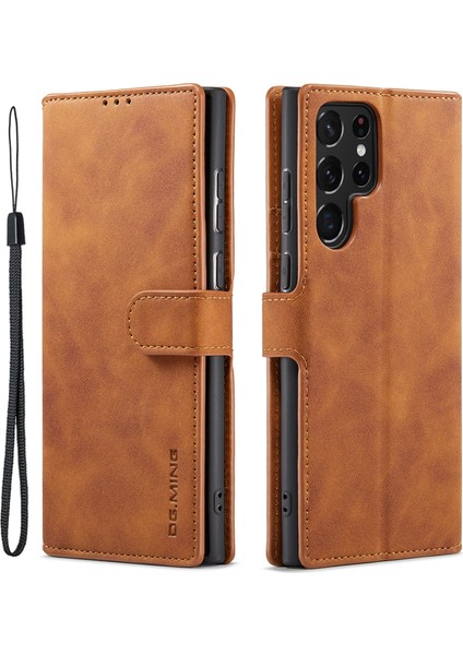Samsung Galaxy S23 Ultra Retro Pu Deri Düşmeye Karşı Kapaklı Flip Stand Cüzdan Telefon Kılıfı (Yurt Dışından)
